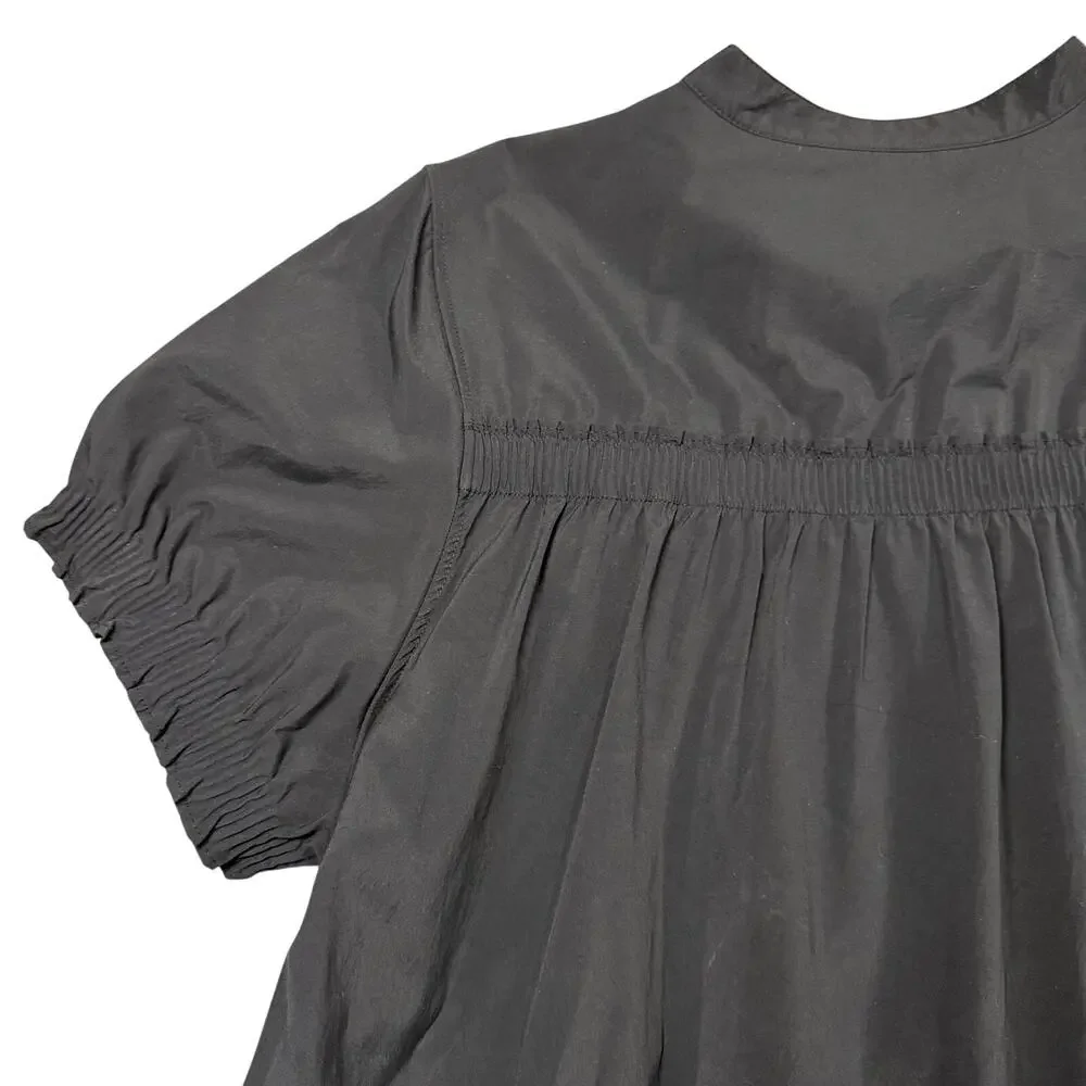 Athleta Levitate Poplin Top Black V-Neck Puff Sleeve Blouse Women's - Large